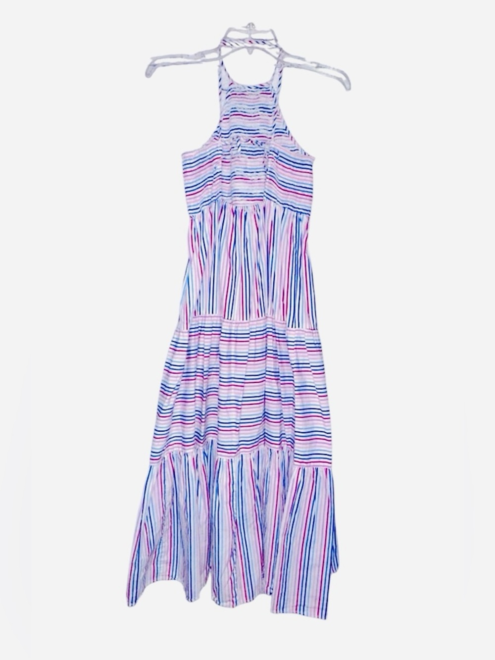 Zara Striped Halter Maxi Dress Backless Tiered Boho Coastal Beach Small Pink Red - Picture 7 of 10